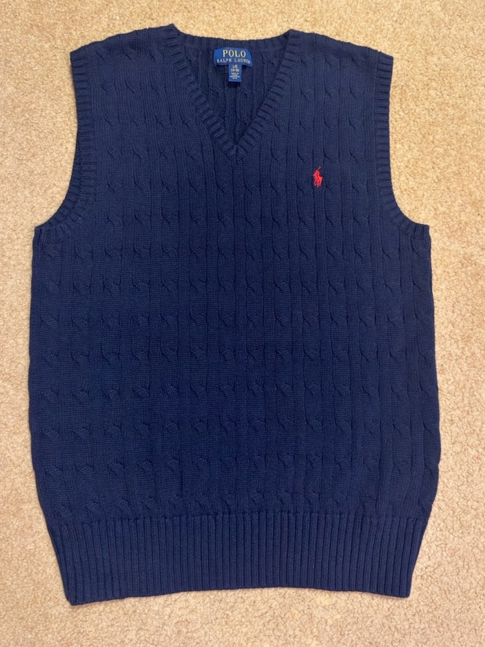 Polo by Ralph Lauren Navy Cable-Knit V-Neck Sweater Vest with Red Pony - Picture 2 of 6